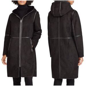 Lauren Ralph Lauren Black Faux Sherling Hood Jacket SzSm